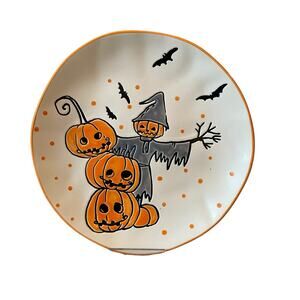 ELI & ANA Halloween Salad Plates 8in Bats Pumpkins Scarecrow Set of 2 New